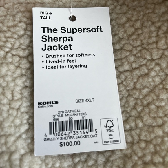 NWT Men’s Cream Sonoma Sherpa Jacket size 4XL Tall - Picture 5 of 9